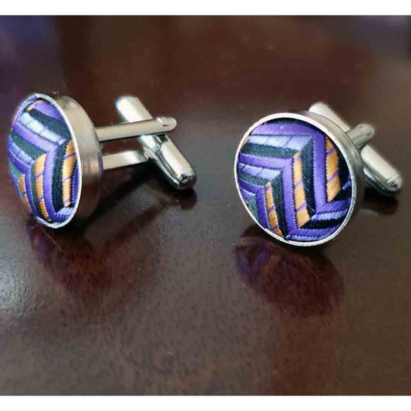 Gascoigne Cufflinks Silver Colored Zinc Metal Alloy Silk Face Orange Purple - Picture 1 of 1